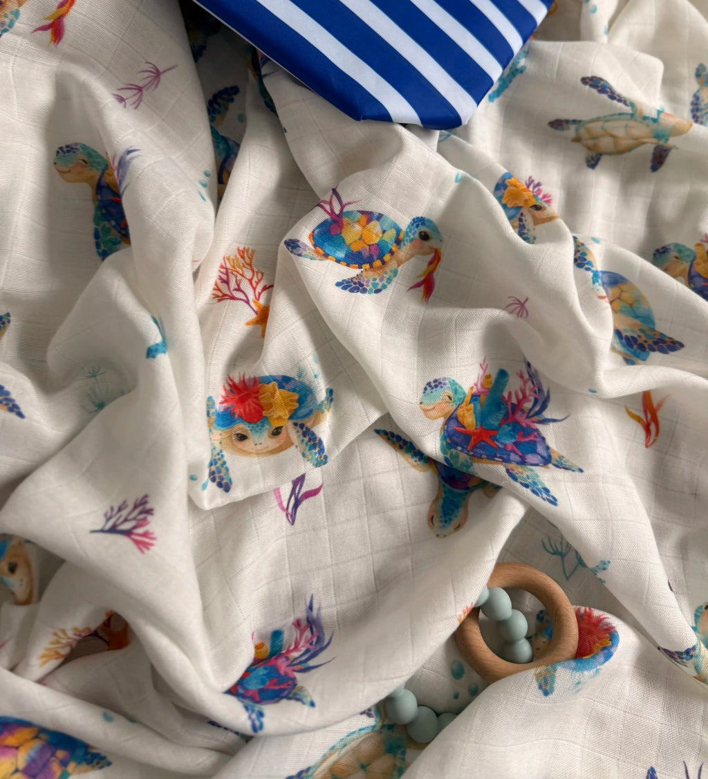 Turtle Oceana Muslin Swaddle Blanket